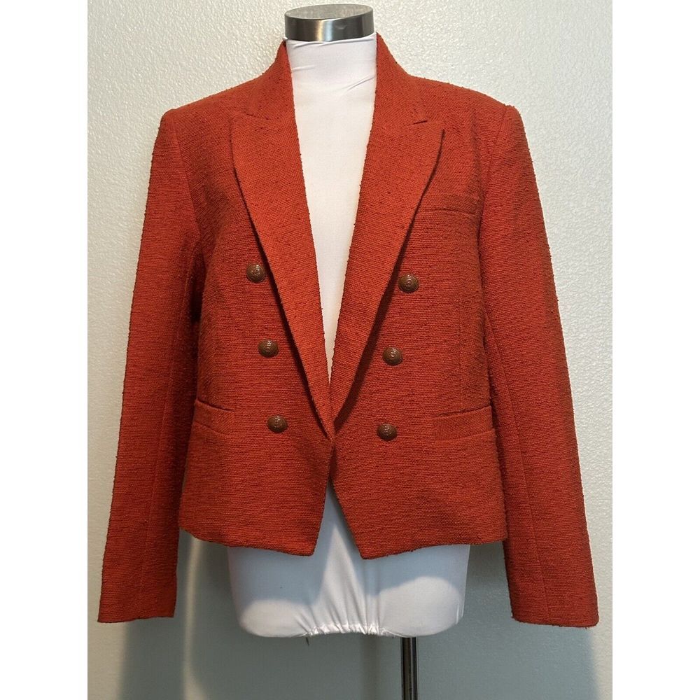 L'AGENCE Burnt Orange Double-Breasted Wool Blend Blazer - Picture 5 of 14